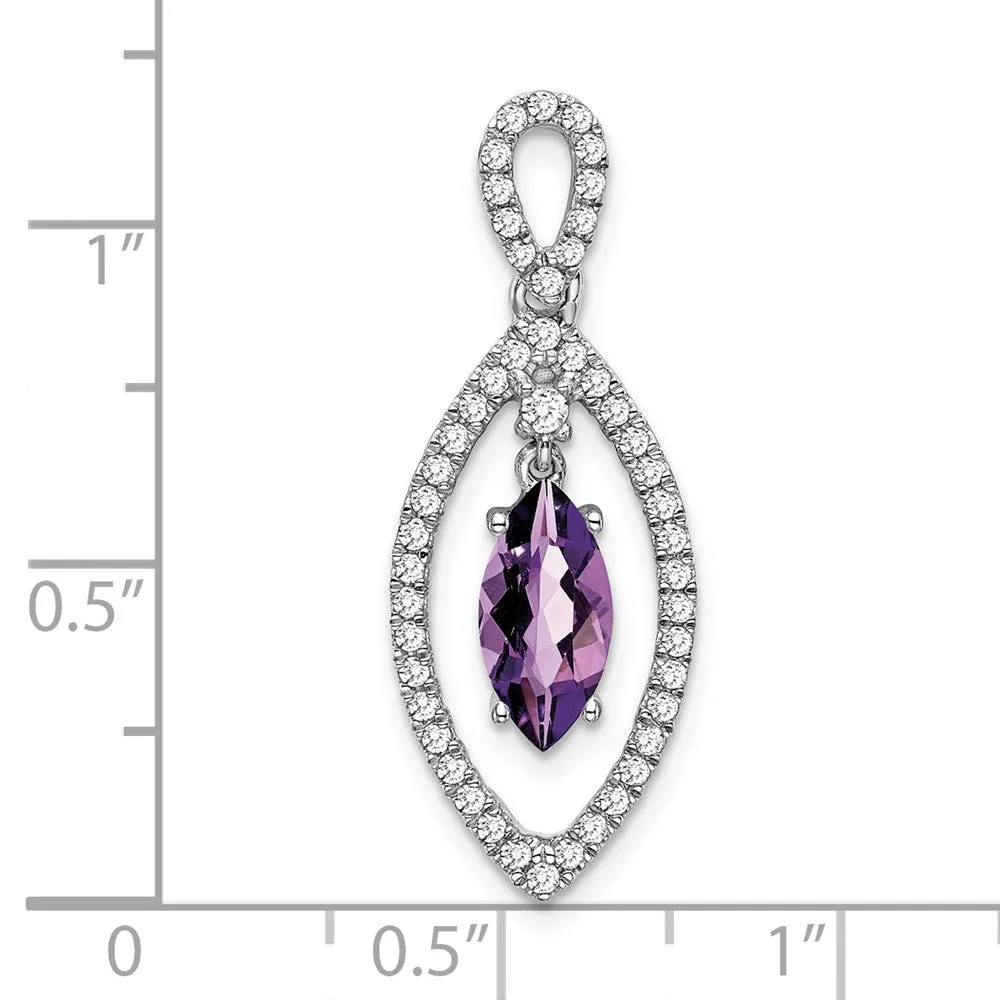 14k White Gold Marquise Amethyst and Diamond Chain Slide