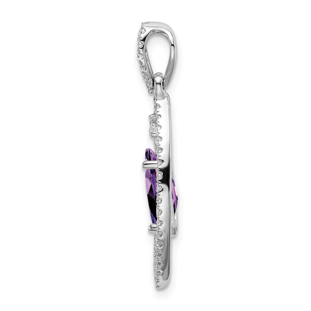 14k White Gold Marquise Amethyst and Diamond Chain Slide