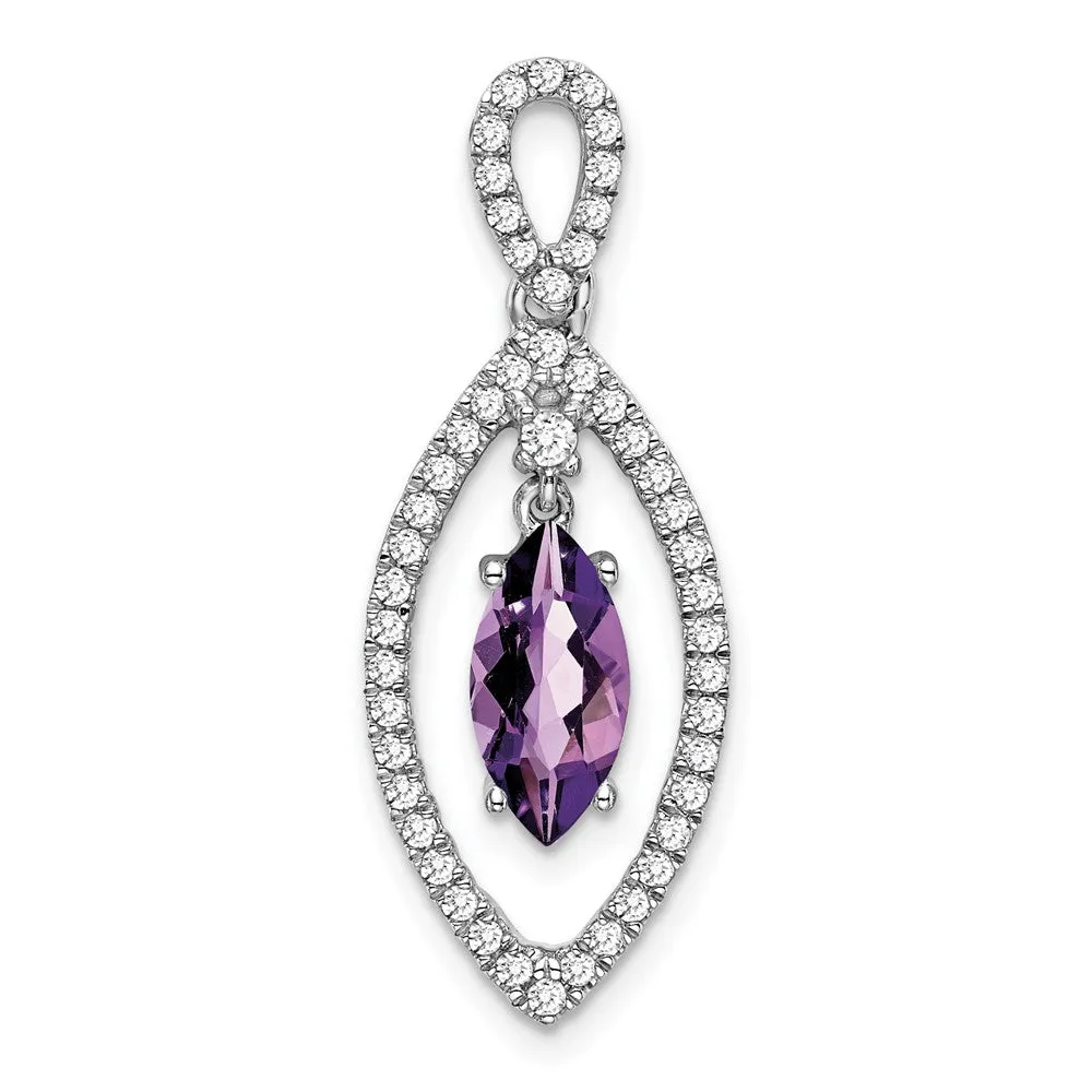 14k White Gold Marquise Amethyst and Diamond Chain Slide