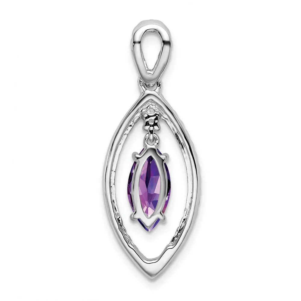 14k White Gold Marquise Amethyst and Diamond Chain Slide
