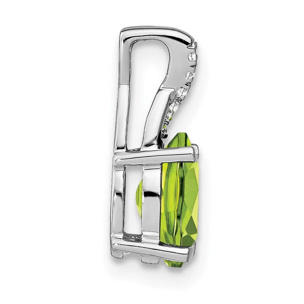14k White Gold Oval Peridot and Diamond Pendant