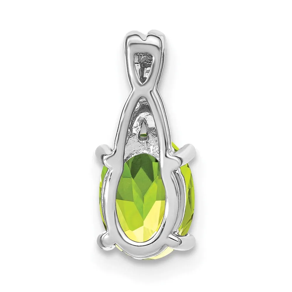 14k White Gold Oval Peridot and Diamond Pendant