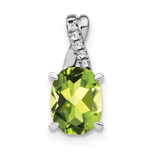 14k White Gold Oval Peridot and Diamond Pendant