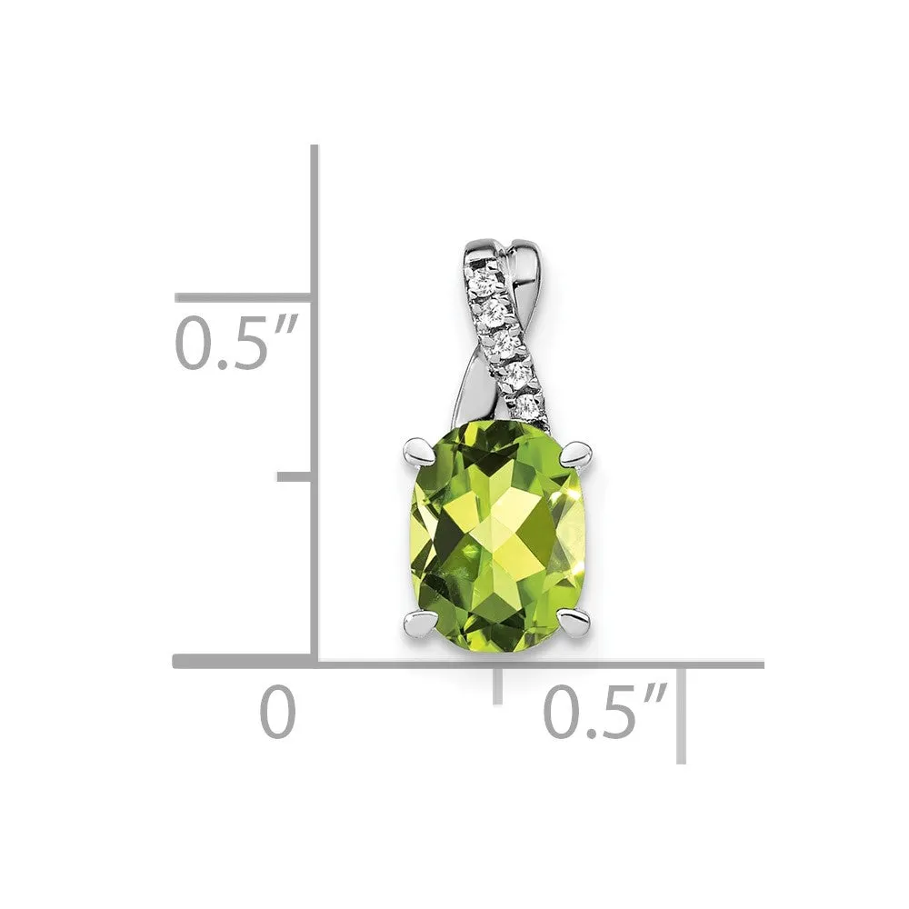 14k White Gold Oval Peridot and Diamond Pendant