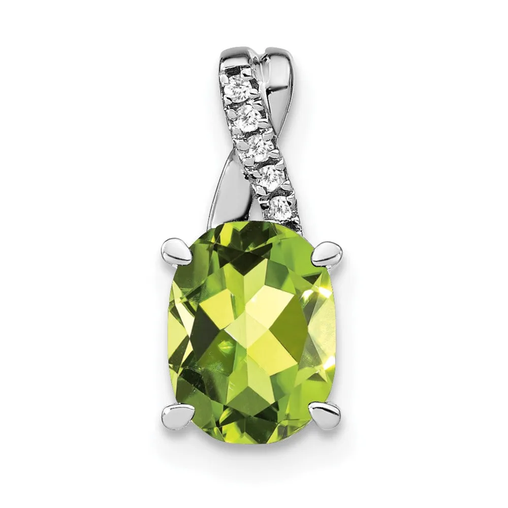 14k White Gold Oval Peridot and Diamond Pendant