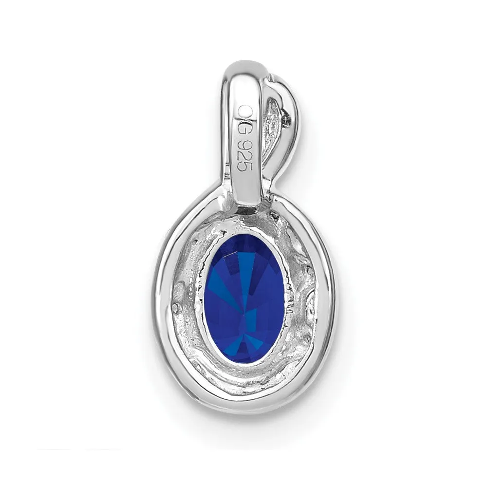 14k White Gold Oval Sapphire and Diamond Halo Pendant