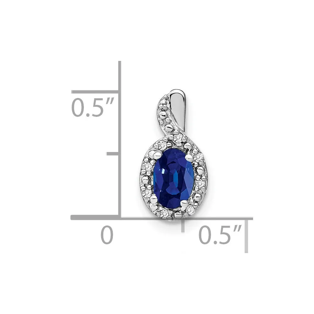 14k White Gold Oval Sapphire and Diamond Halo Pendant