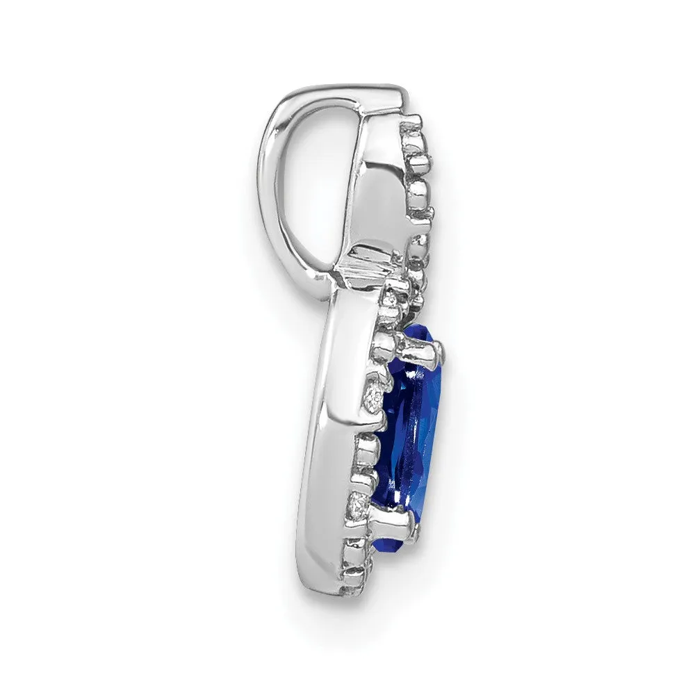 14k White Gold Oval Sapphire and Diamond Halo Pendant