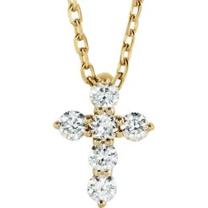 14K Yellow 8.7x6.6 mm 1/6 CTW Diamond Cross 16-18" Necklace