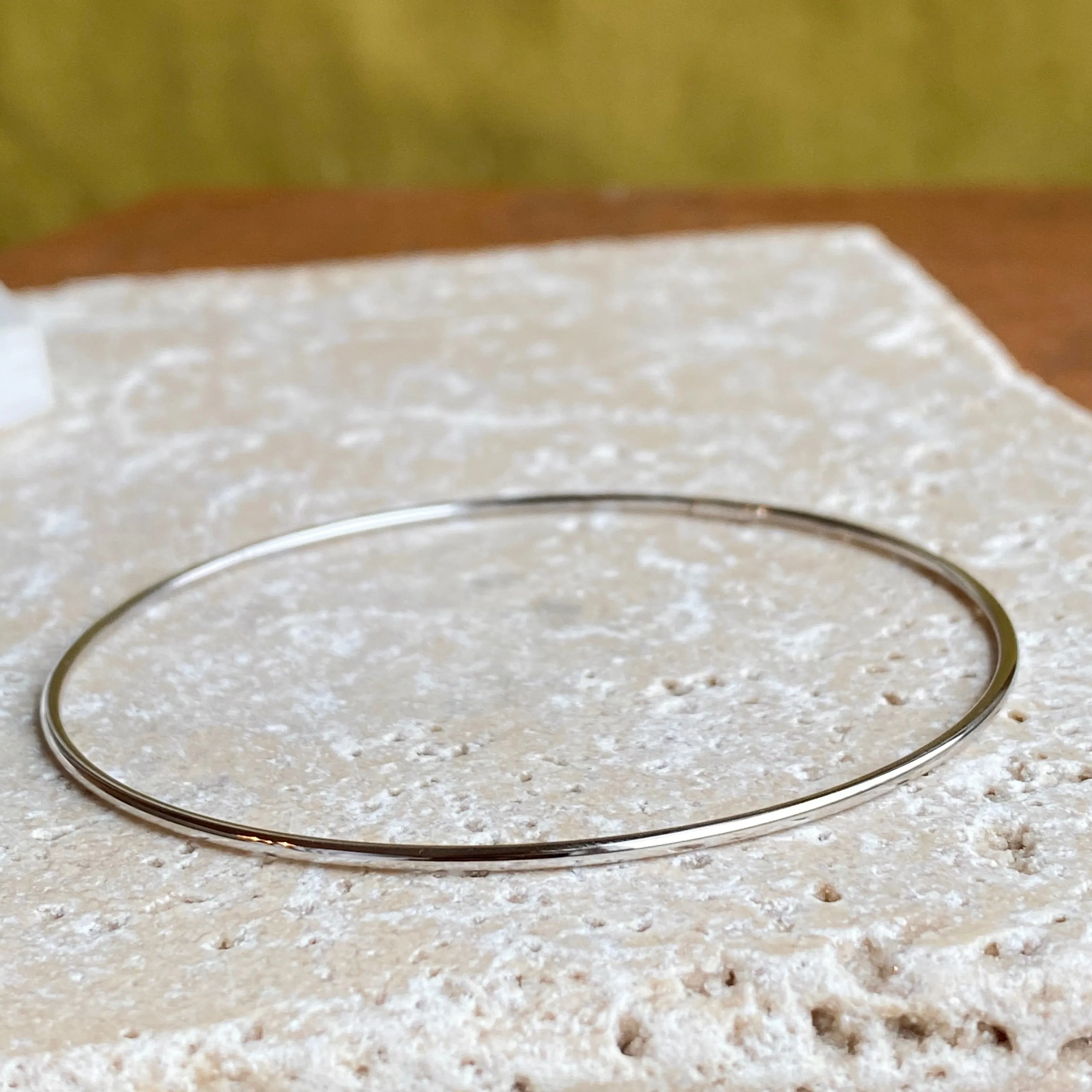 14KT White Gold Thin Bangle Slip-On Bracelet 1.5mm