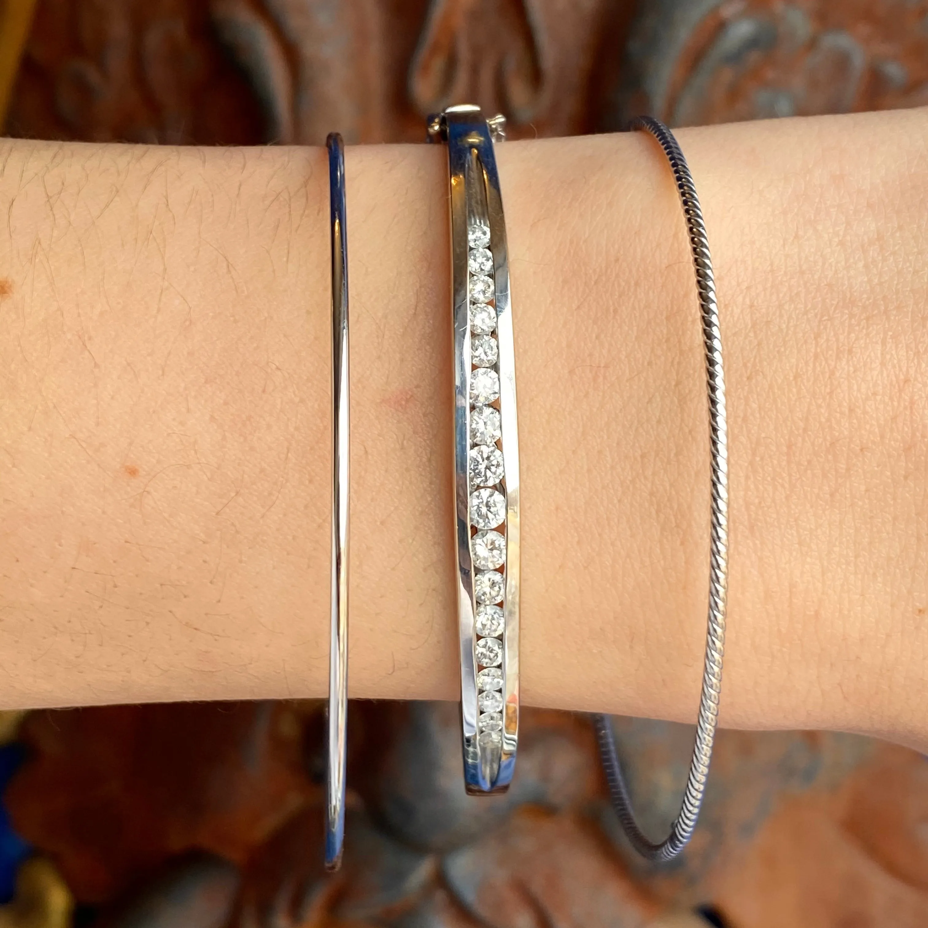 14KT White Gold Thin Bangle Slip-On Bracelet 1.5mm