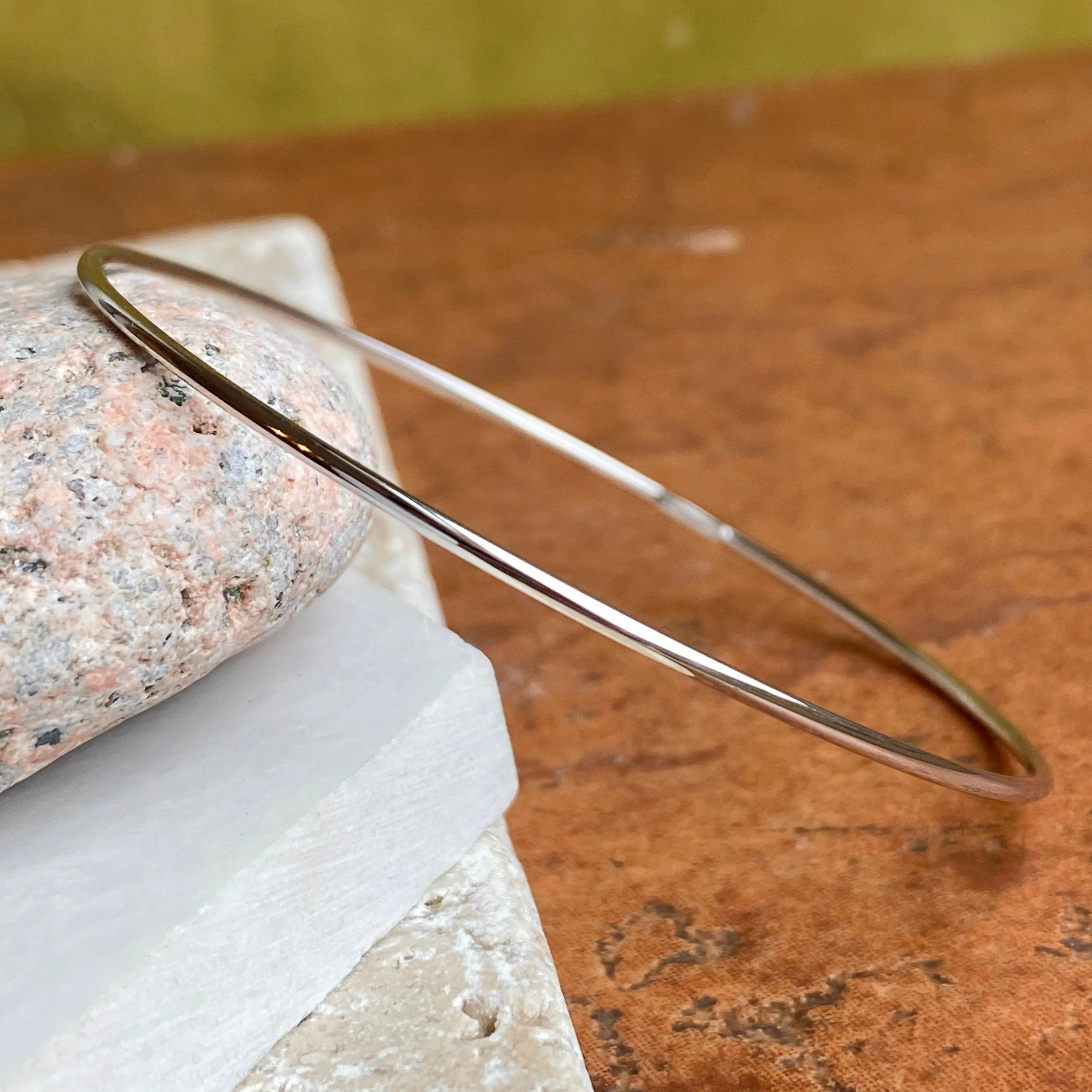 14KT White Gold Thin Bangle Slip-On Bracelet 1.5mm