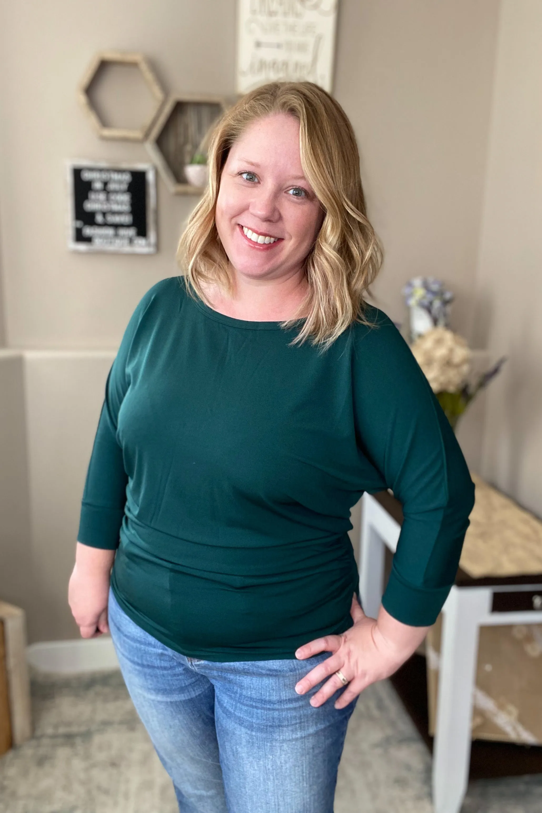 3/4 Sleeve Dolman in Deep Green
