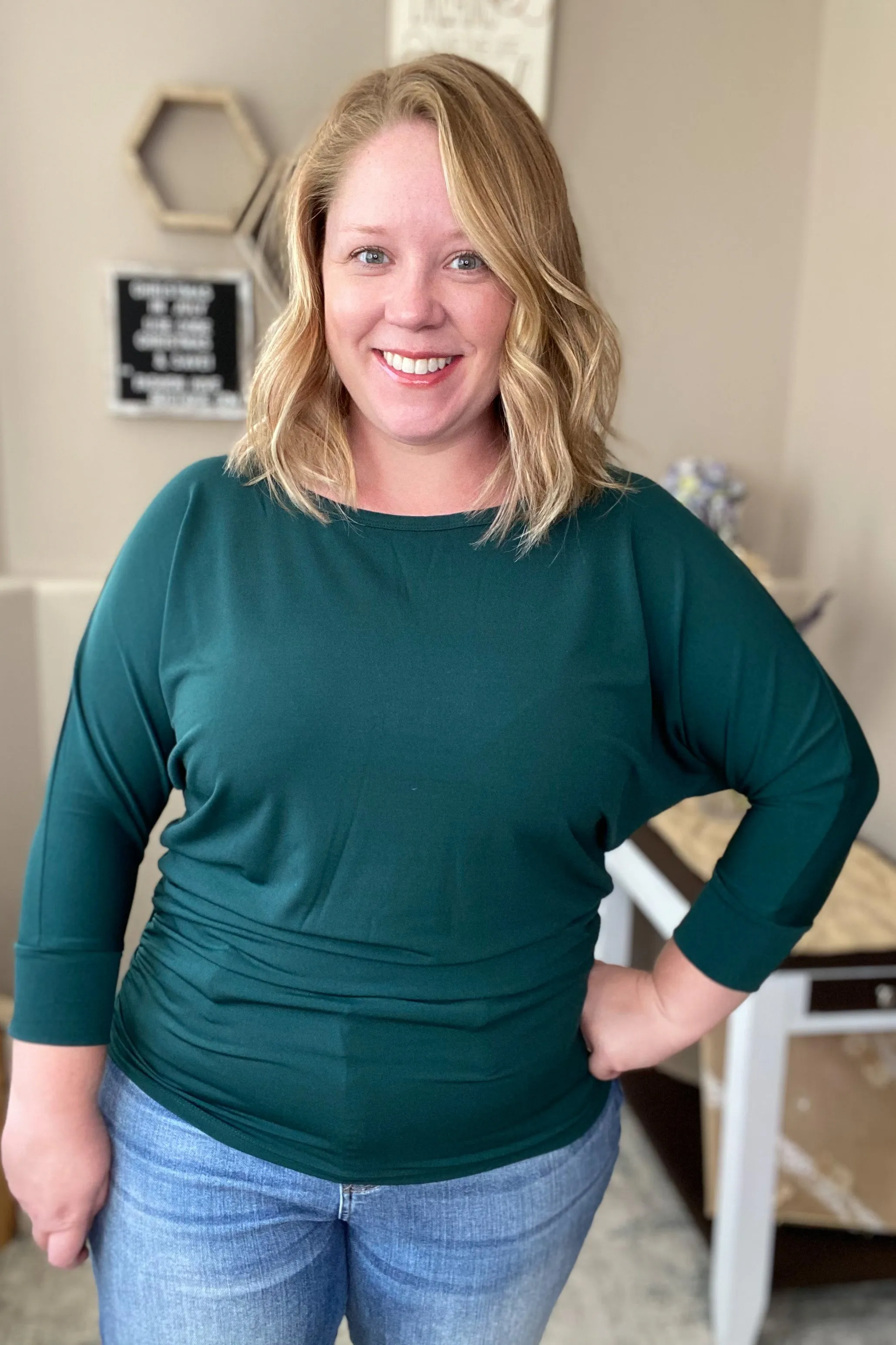 3/4 Sleeve Dolman in Deep Green
