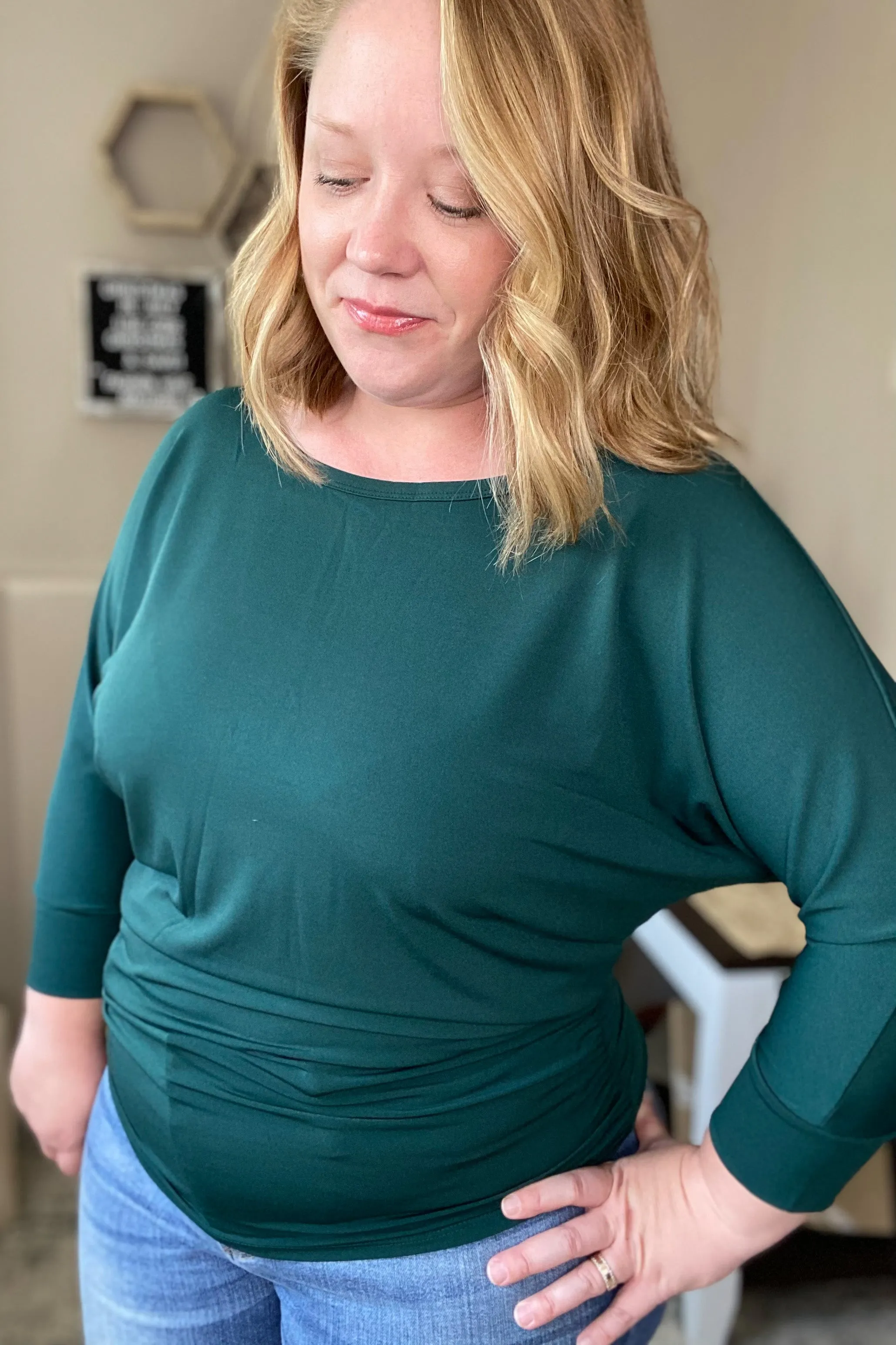 3/4 Sleeve Dolman in Deep Green