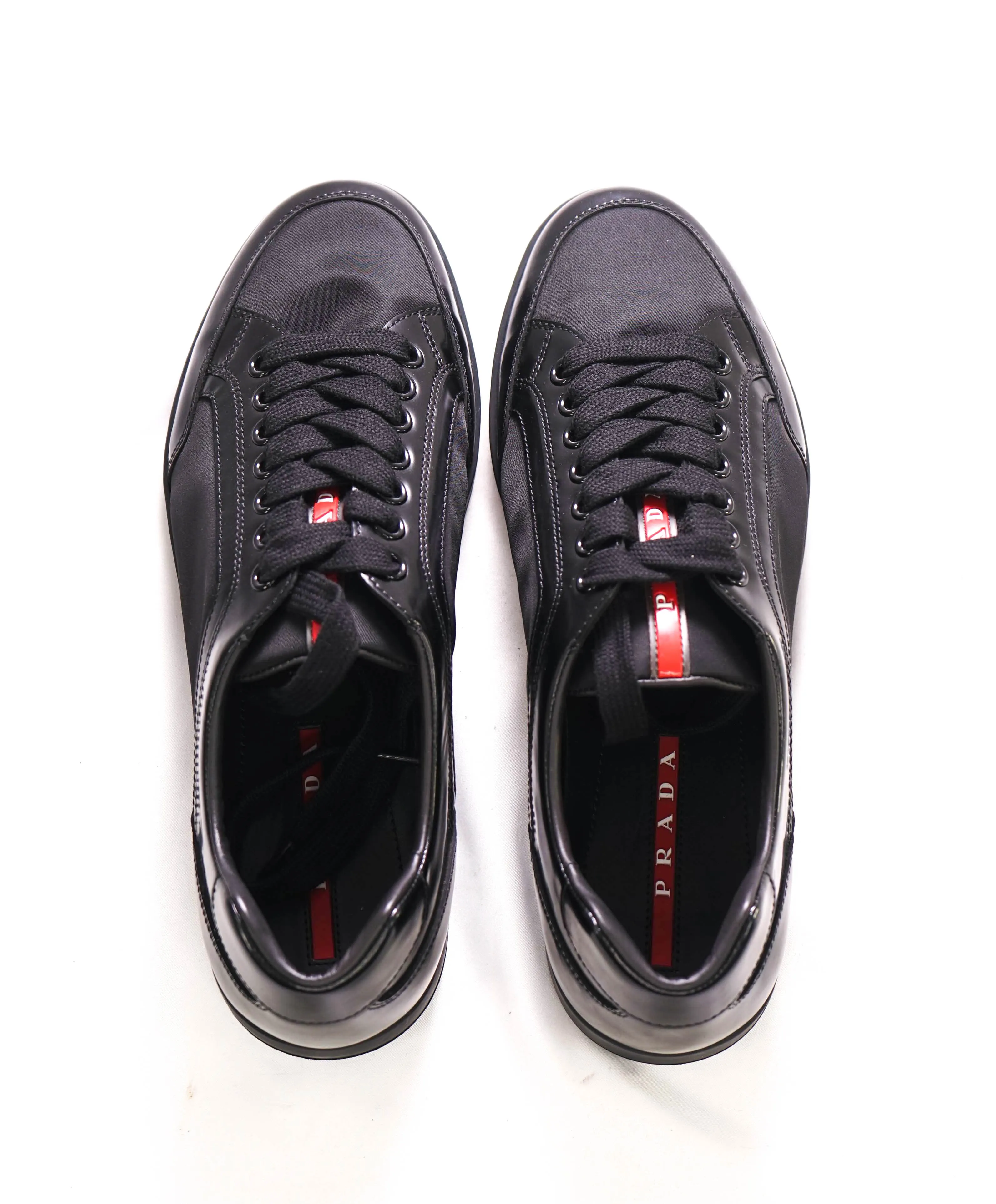 $950 PRADA - *Line Rossa* Black Leather Sneakers With Logo Detail - 9.5 US (8.5 IT)