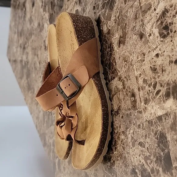 A. GIANNETTI Brown Leather Braided Slip on Footbed Wedge size 7.5