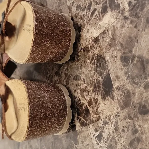 A. GIANNETTI Brown Leather Braided Slip on Footbed Wedge size 7.5