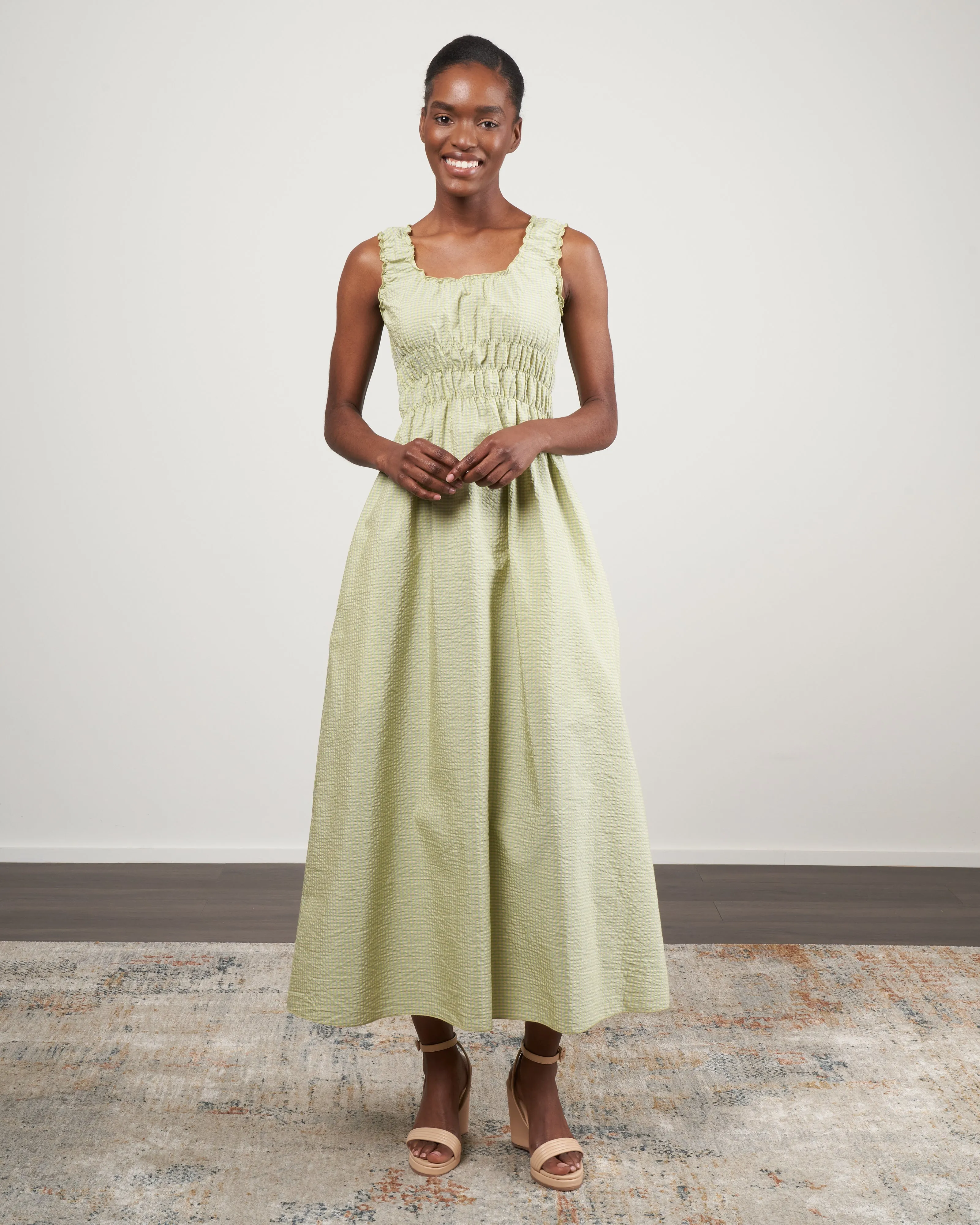 accordion dress - grass green check