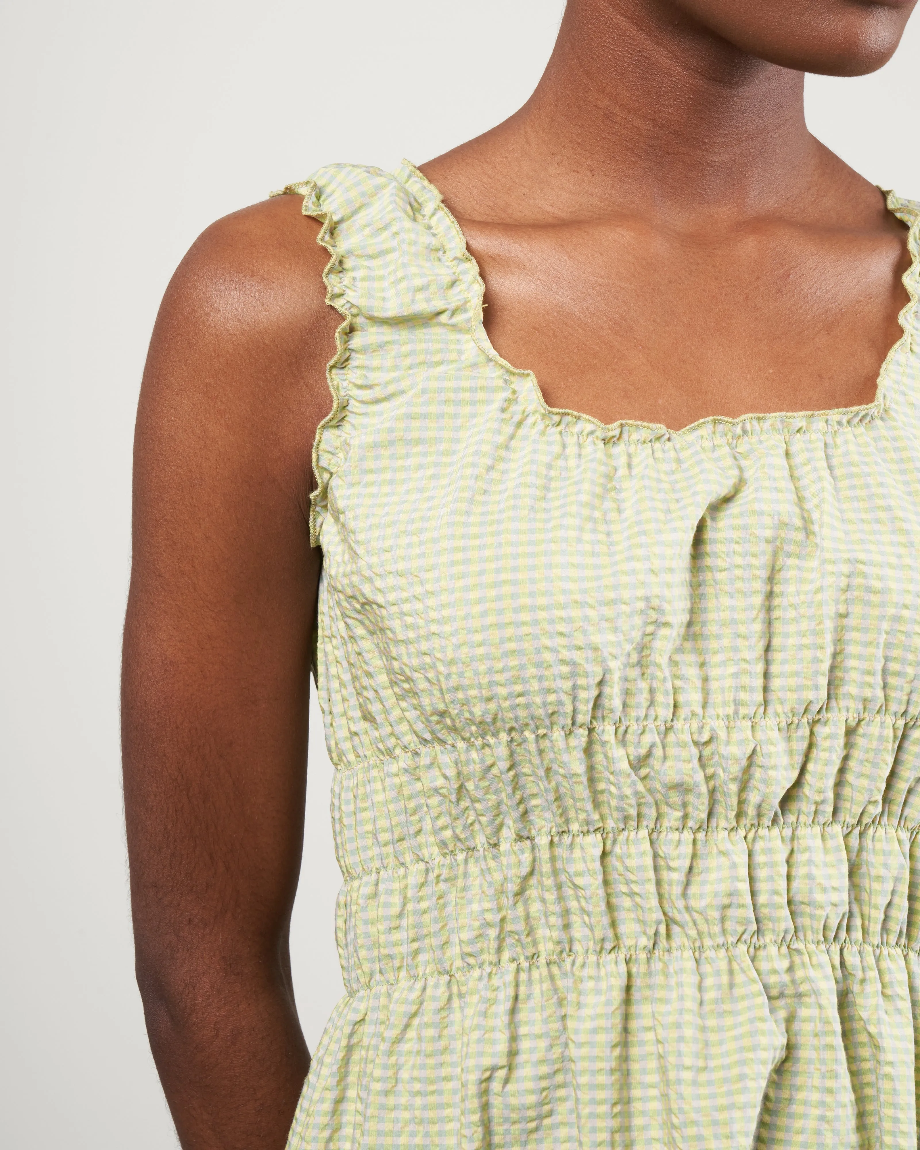 accordion dress - grass green check
