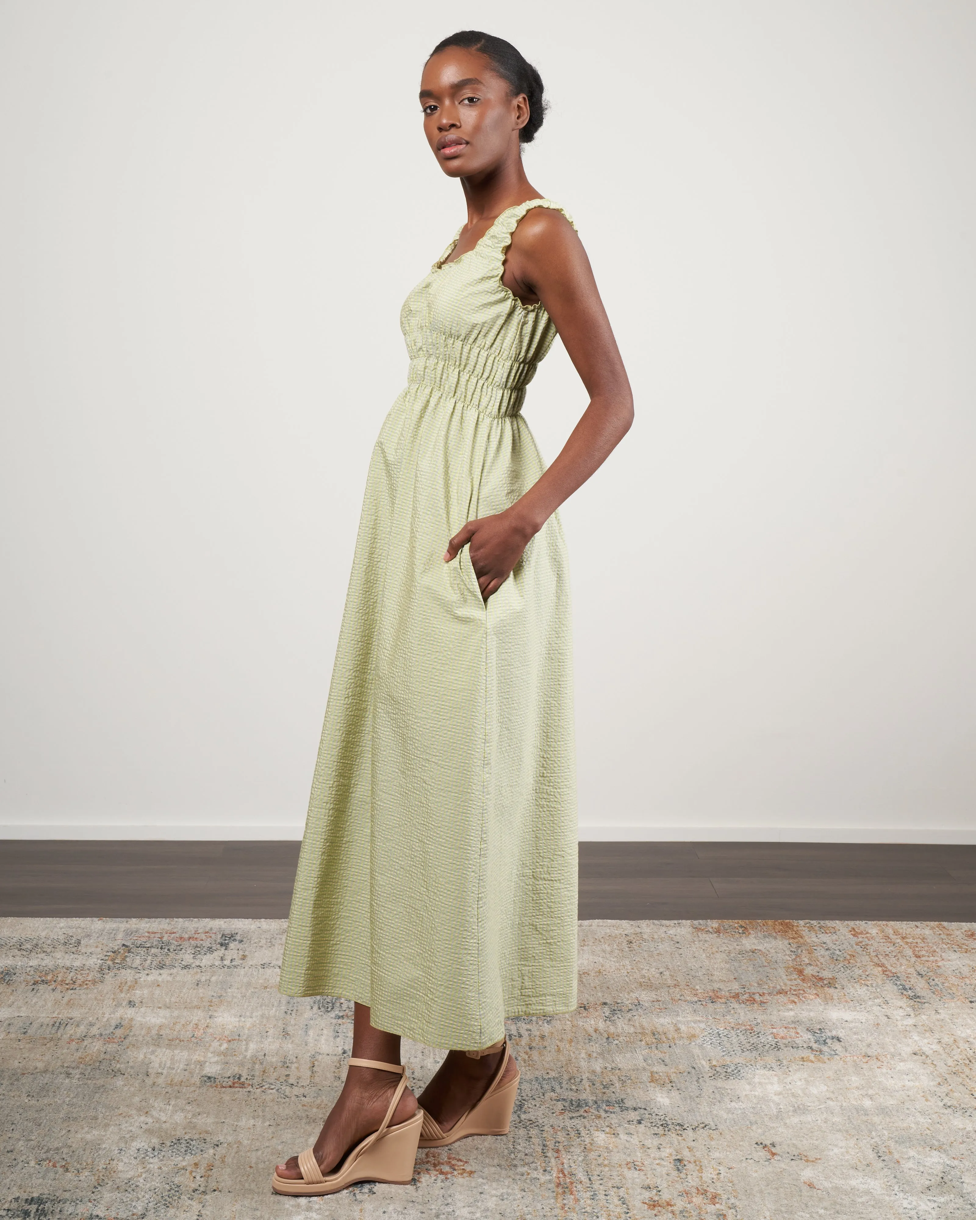 accordion dress - grass green check