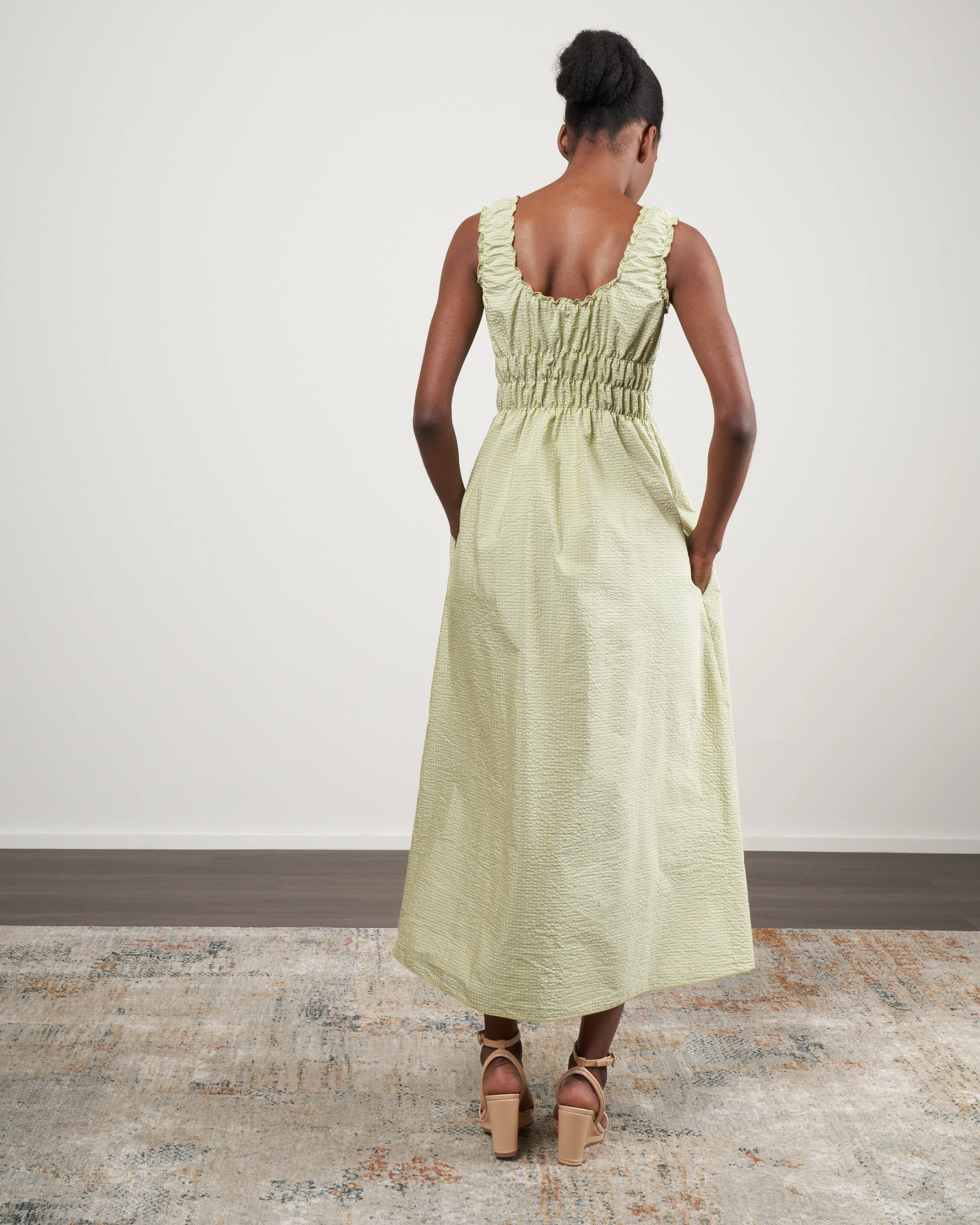 accordion dress - grass green check