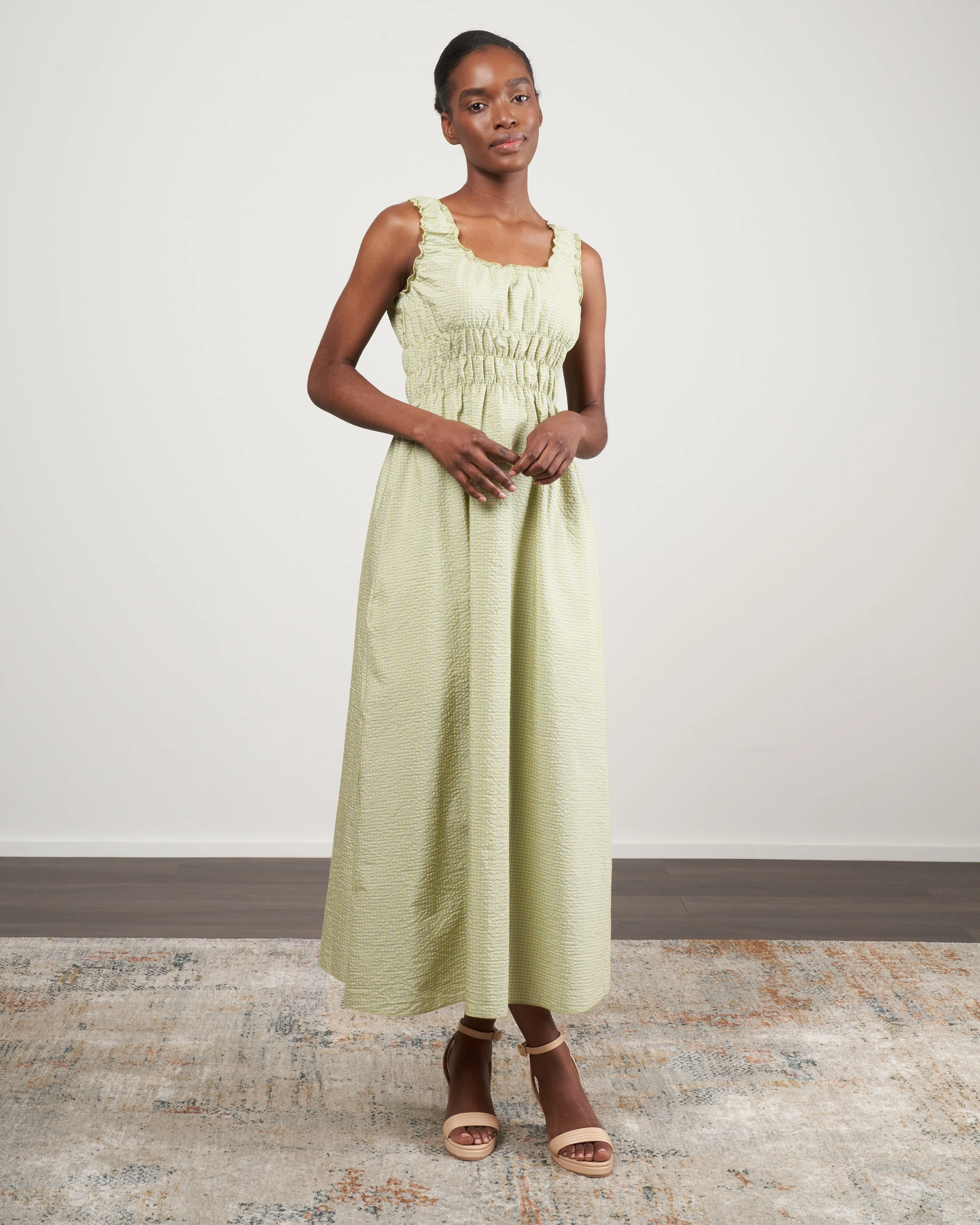 accordion dress - grass green check