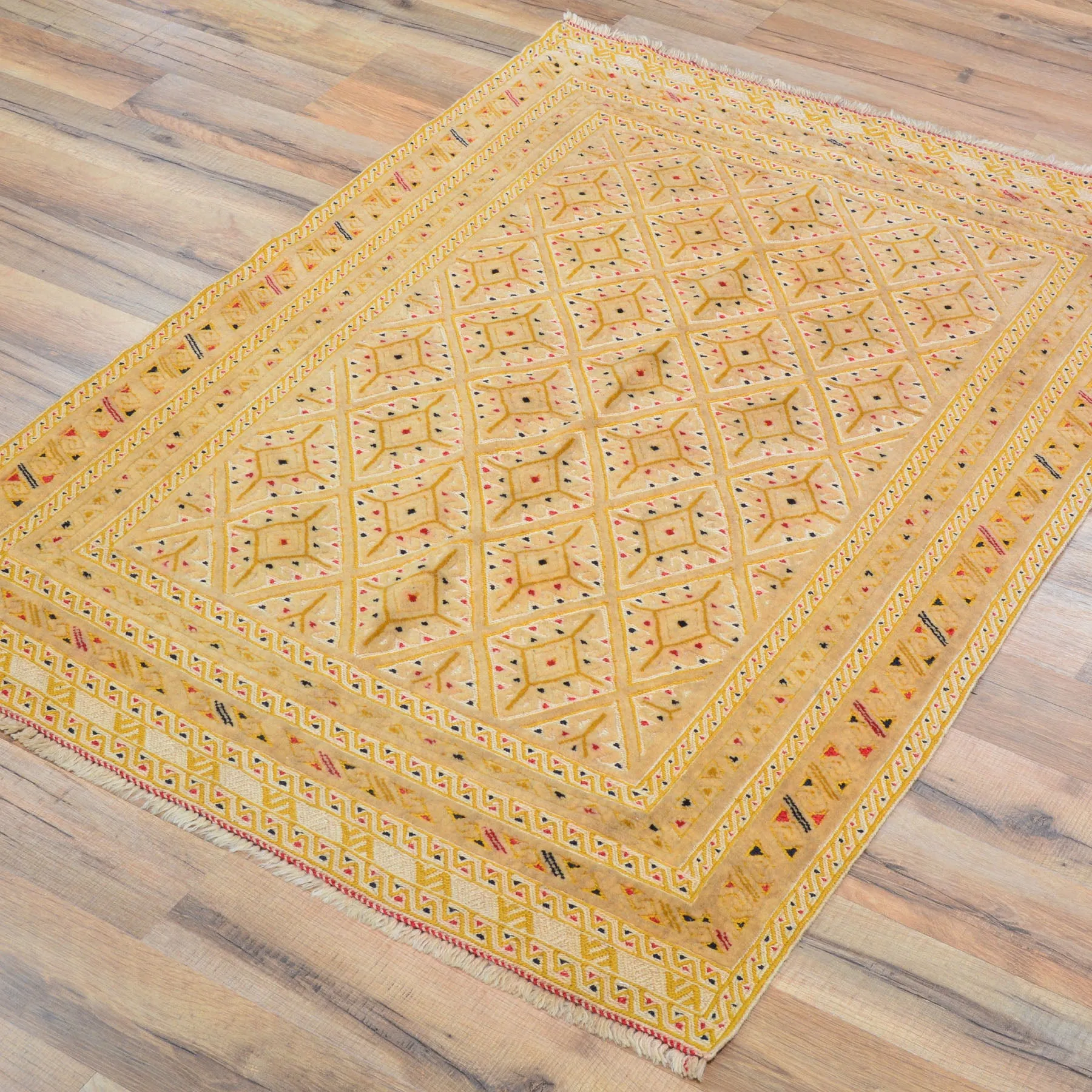 Afghan Tribal Mashwani Handmade Geometric Design Wool Rug (Size 2.9 X 3.11) Cwral-8415