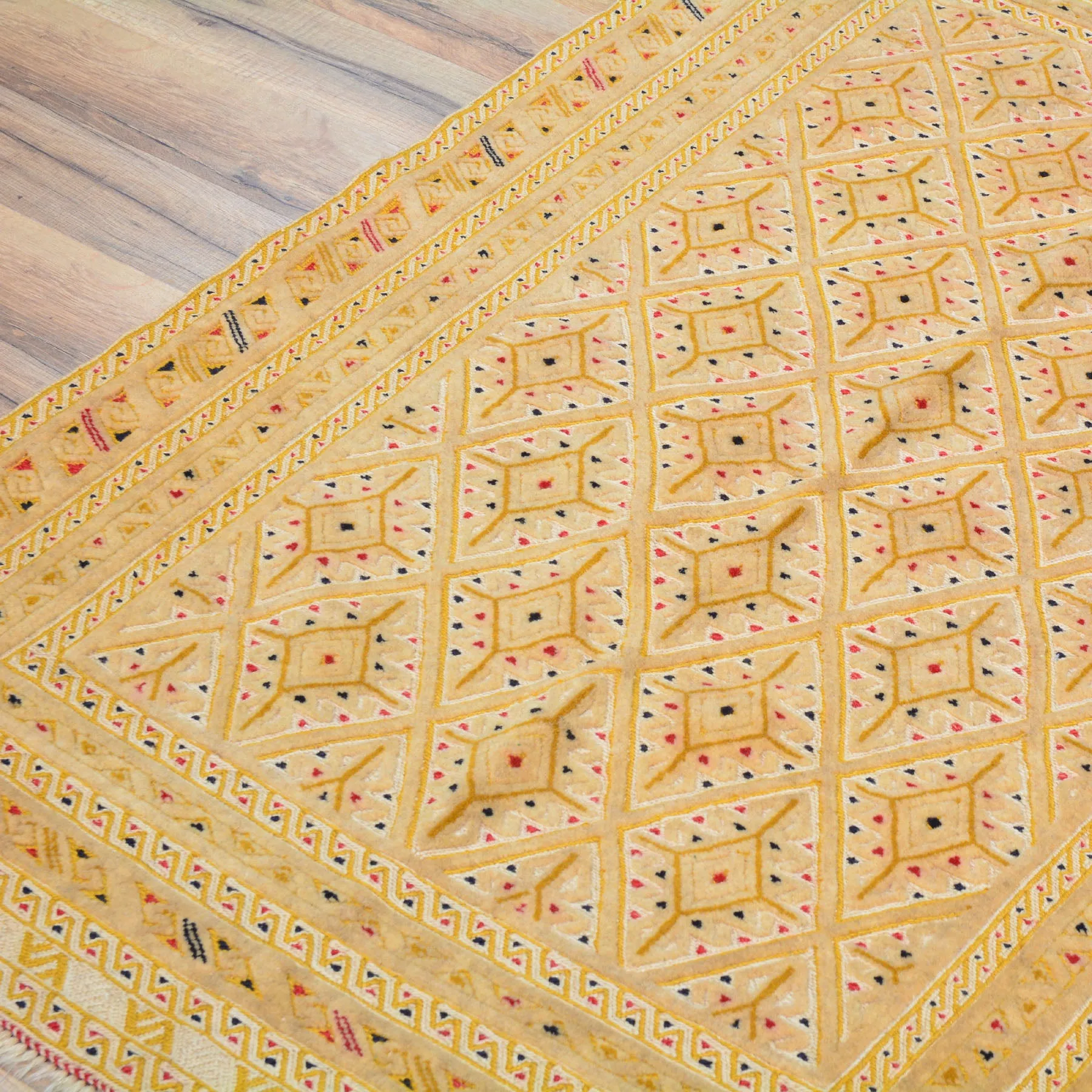 Afghan Tribal Mashwani Handmade Geometric Design Wool Rug (Size 2.9 X 3.11) Cwral-8415