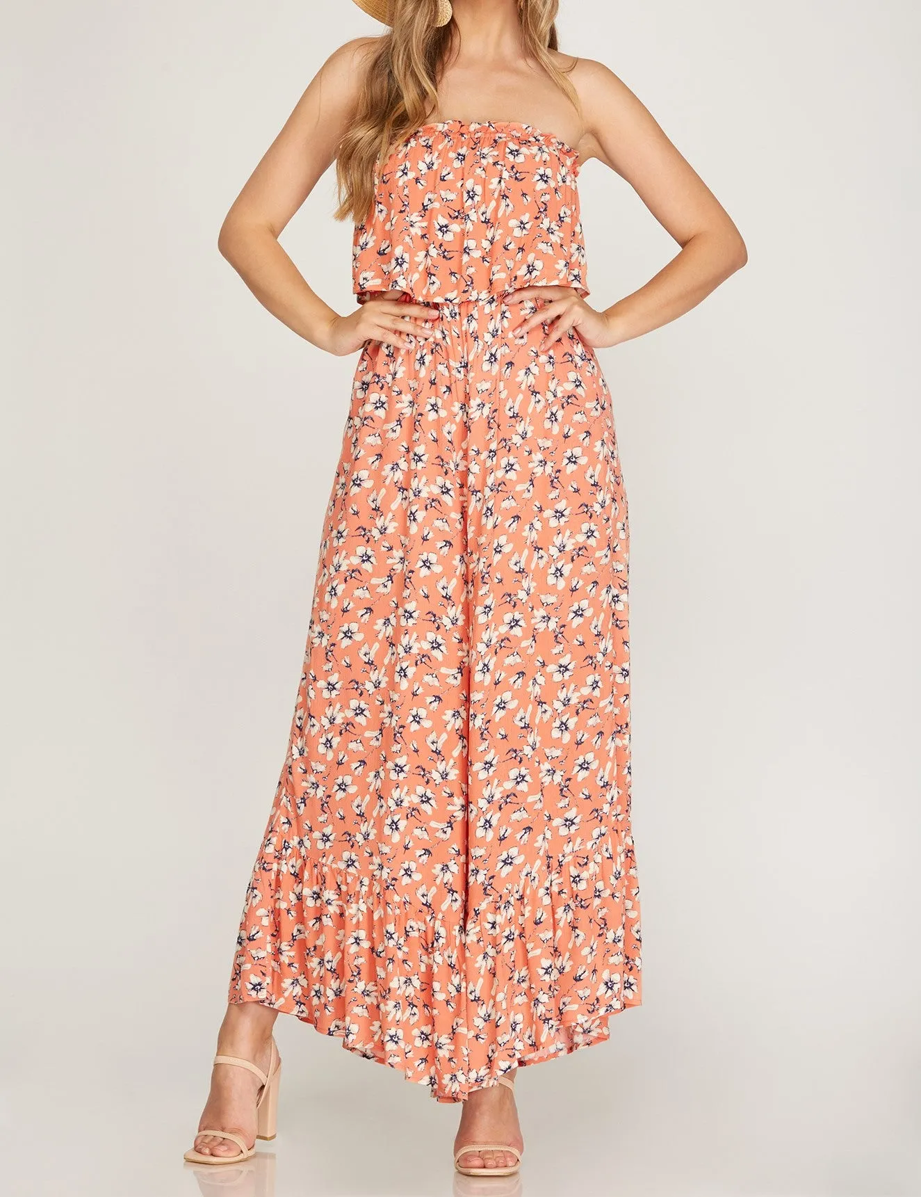 ALICIA JUMPSUIT -PEACH CORAL