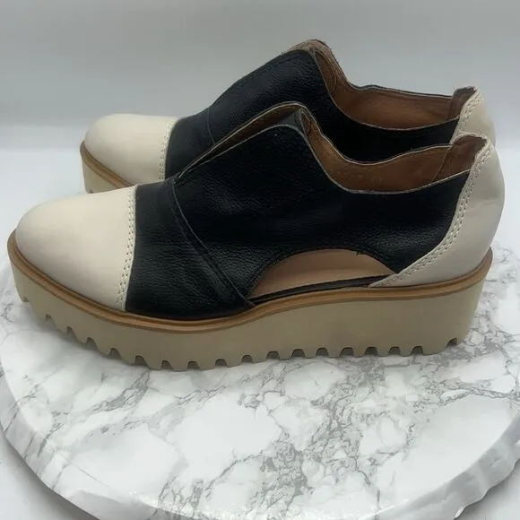 ALL BLACK ANTHROPOLOGIE Black and Beige Cut Out Platform Loafer-41/US 10
