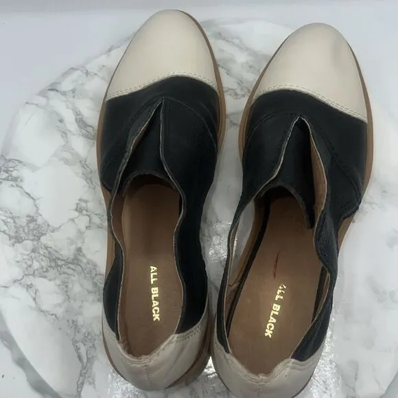 ALL BLACK ANTHROPOLOGIE Black and Beige Cut Out Platform Loafer-41/US 10