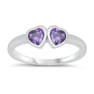 Amethyst CZ Heart Love Polished Baby Ring .925 Sterling Silver Band Sizes 1-5