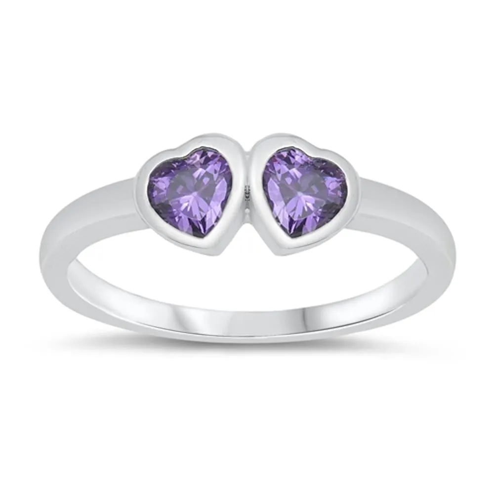 Amethyst CZ Heart Love Polished Baby Ring .925 Sterling Silver Band Sizes 1-5