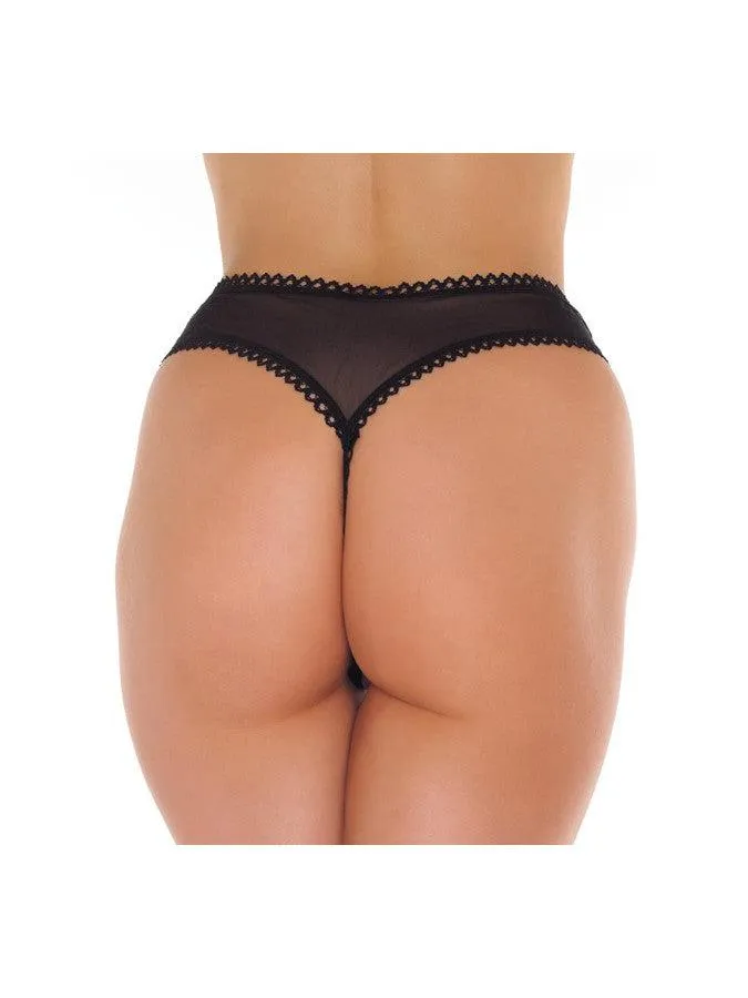 Amorable - G-String - Transparante G String Met Open Kruis - Zwart - One Size