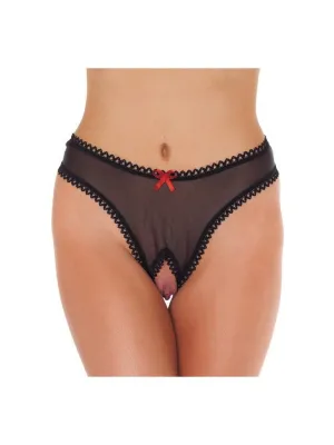 Amorable - G-String - Transparante G String Met Open Kruis - Zwart - One Size