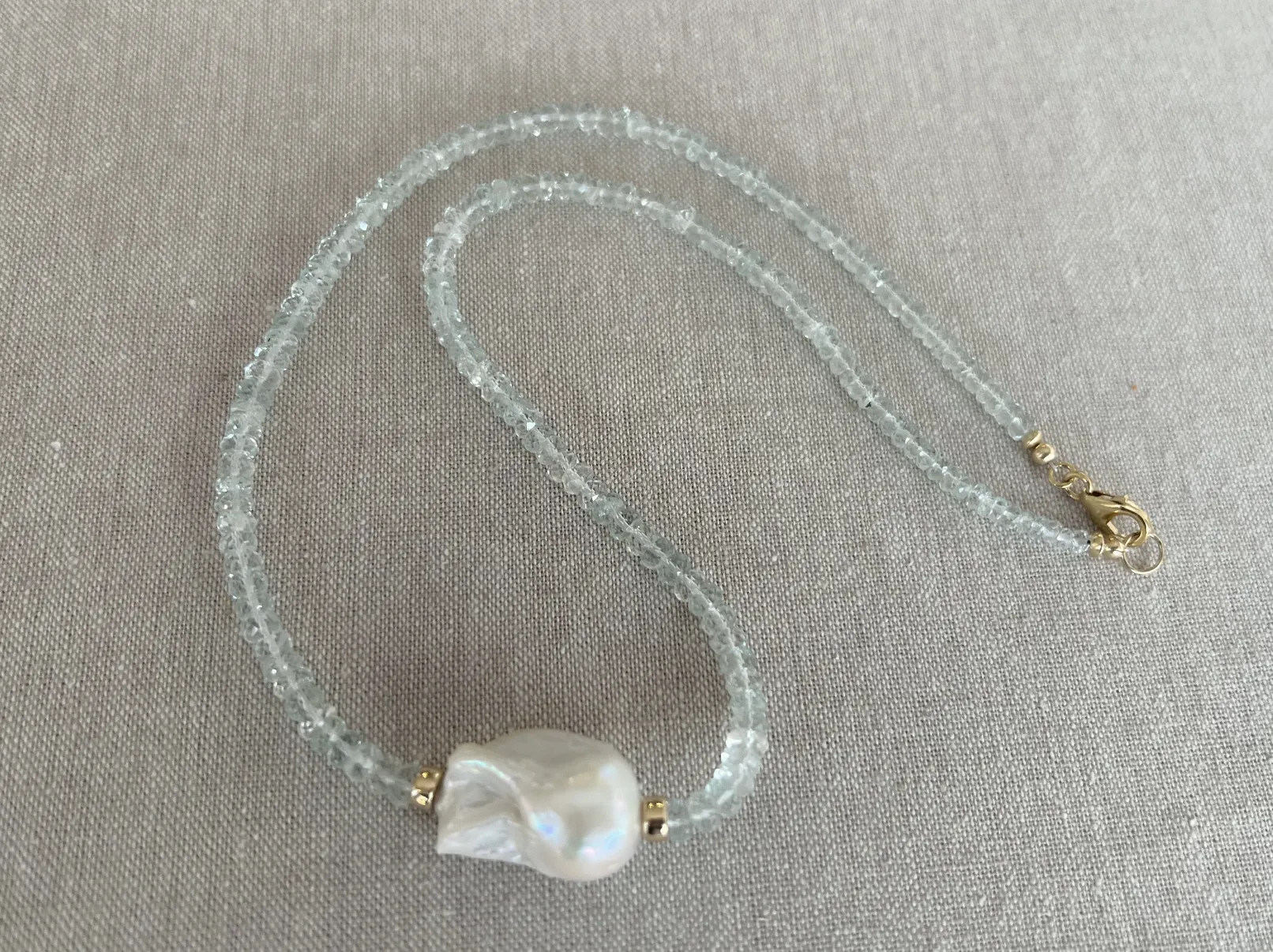 Aquamarine Necklace with Baroque Pearl Accent