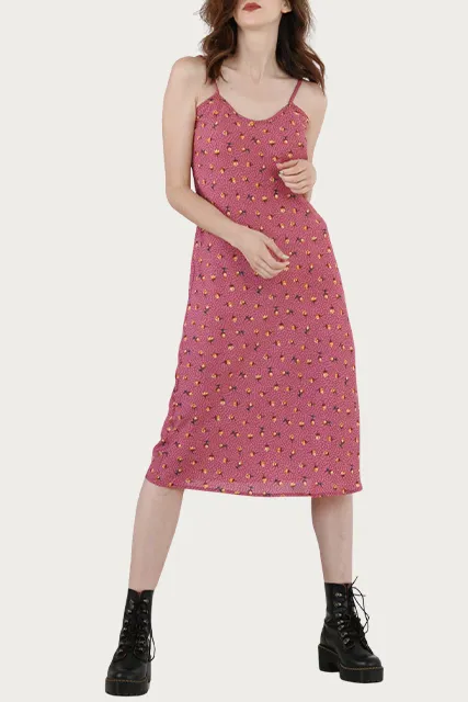 BIAS FLORAL-PRINT MIDI SLIP DRESS