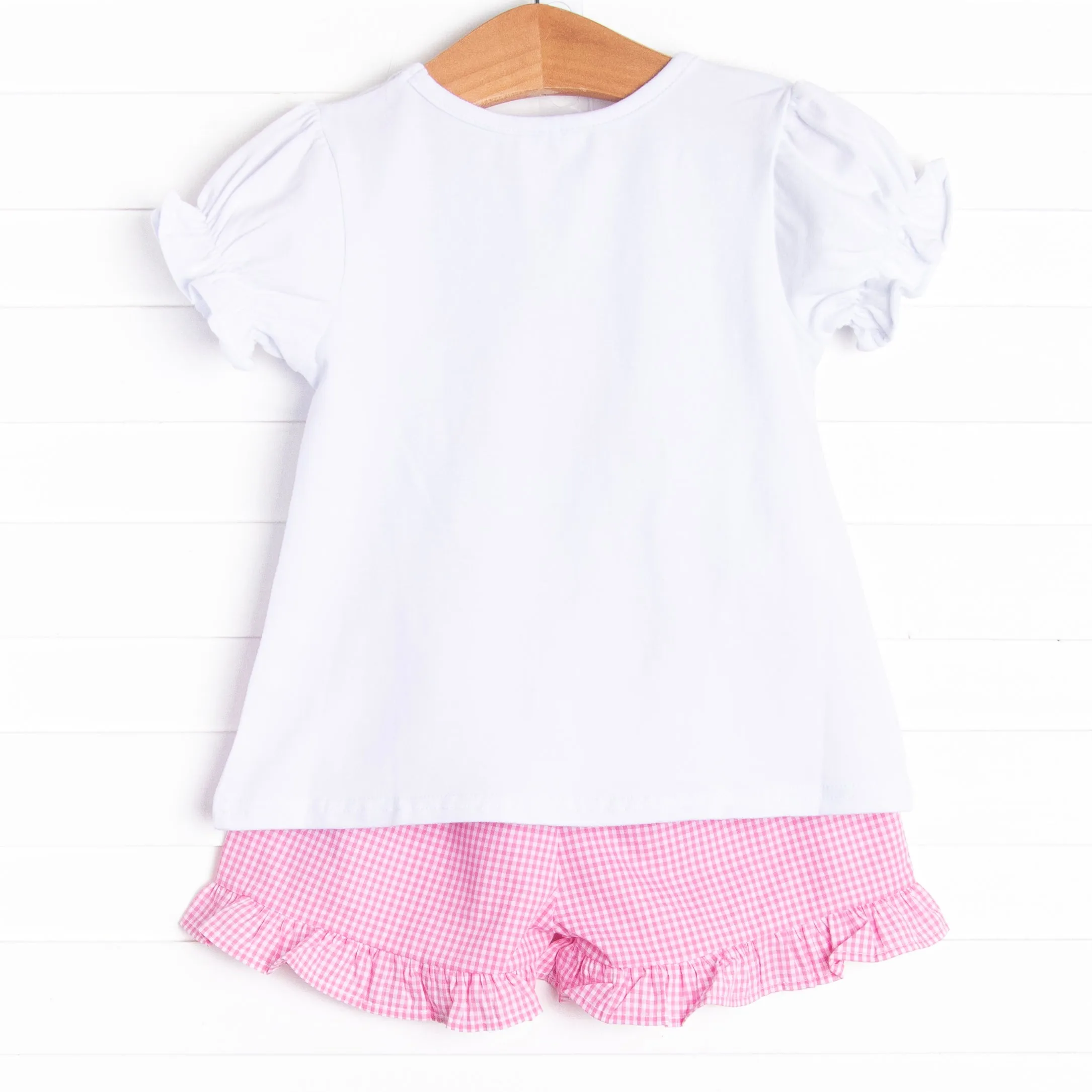 Blue Sky Breeze Applique Ruffle Short Set, Pink