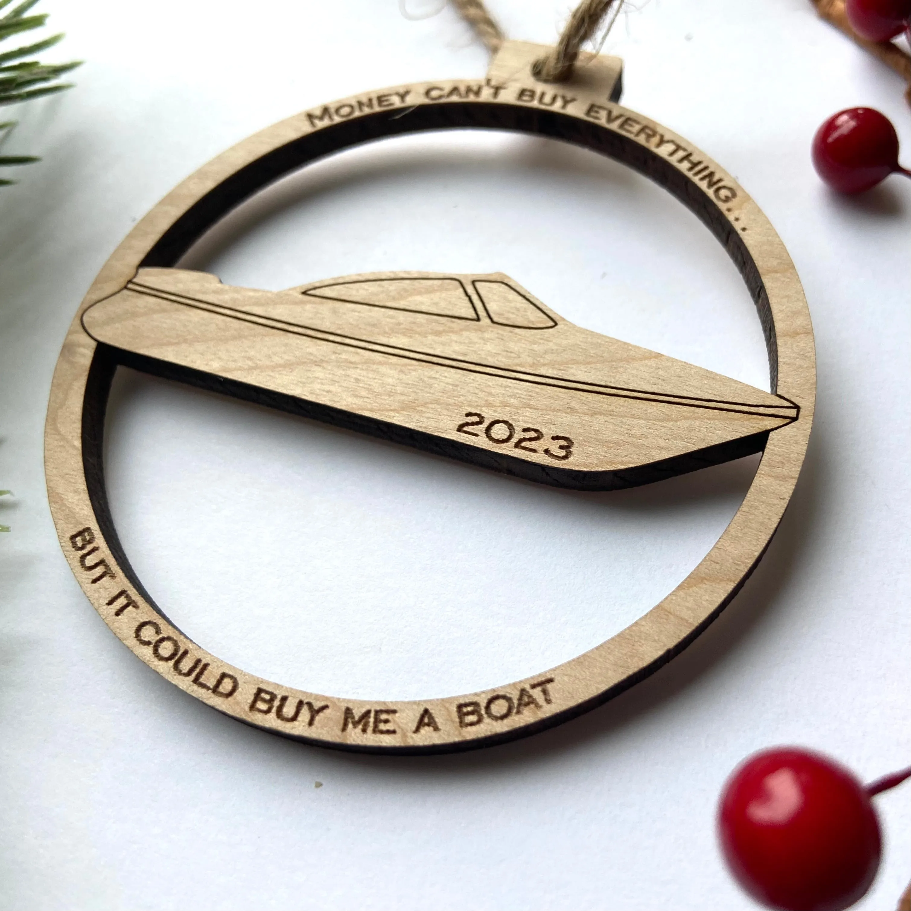 Boat - Money Can’t Buy Everything Personalized Wood Christmas Ornament