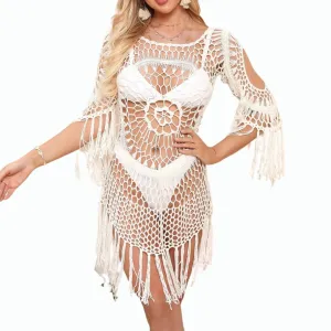 Boho Boat Neck Cover Up - White