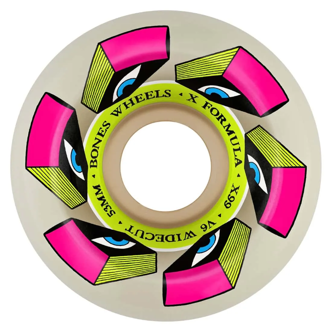 Bones Look Book 53mm Widecut X-Formula V6 99A Skateboard Wheels - White