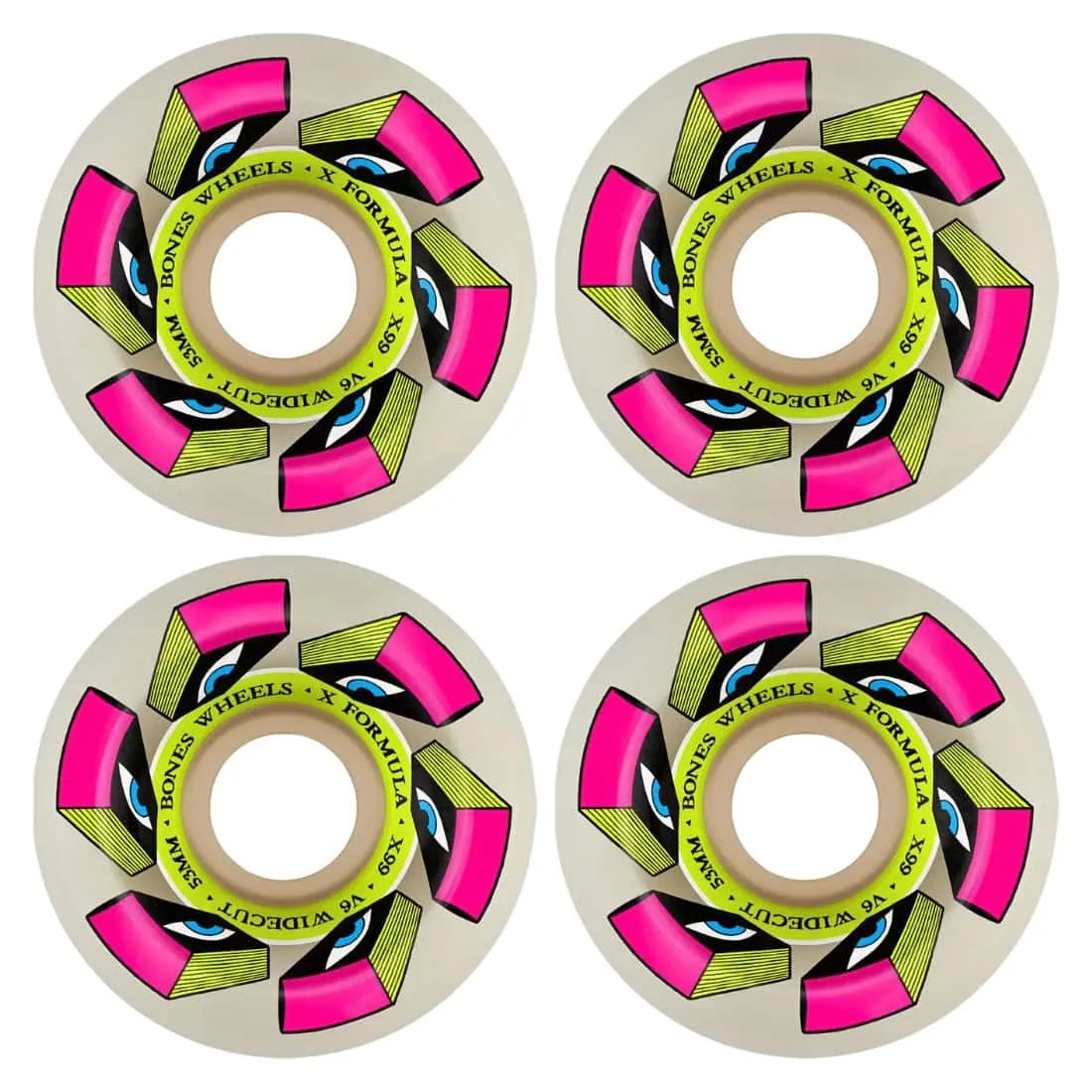 Bones Look Book 53mm Widecut X-Formula V6 99A Skateboard Wheels - White