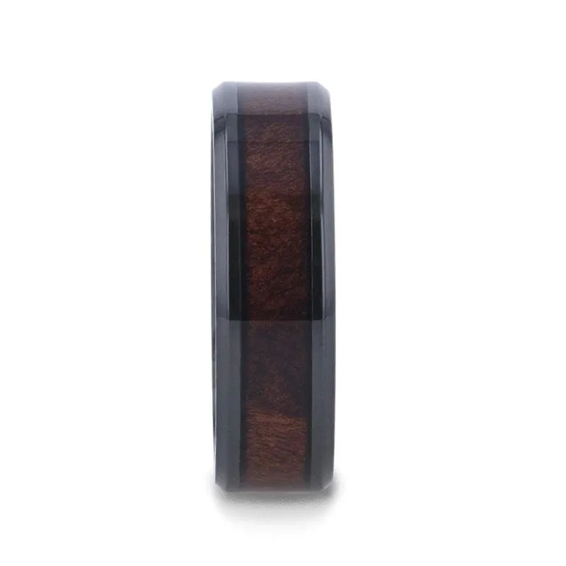 BRIGHTON Redwood Inlaid Titanium Men's Wedding Band With Beveled Edges 8mm