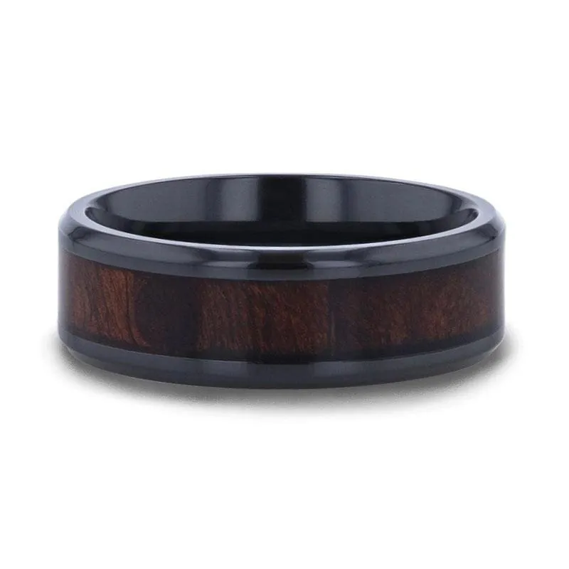 BRIGHTON Redwood Inlaid Titanium Men's Wedding Band With Beveled Edges 8mm