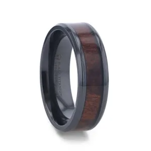 BRIGHTON Redwood Inlaid Titanium Men's Wedding Band With Beveled Edges 8mm