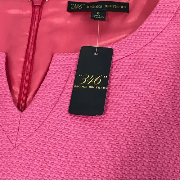 Brooks Brothers Pink Sheath Dress Pique Short Sleeve V-neck Drop Waist Cotton