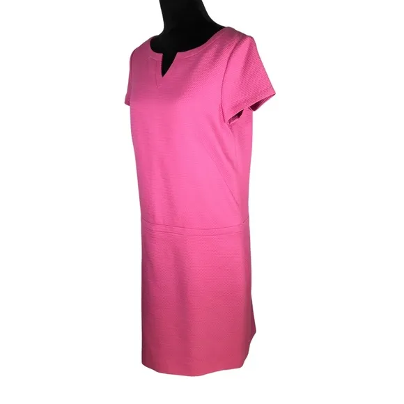 Brooks Brothers Pink Sheath Dress Pique Short Sleeve V-neck Drop Waist Cotton