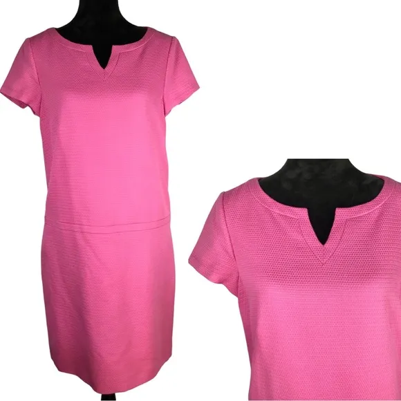 Brooks Brothers Pink Sheath Dress Pique Short Sleeve V-neck Drop Waist Cotton