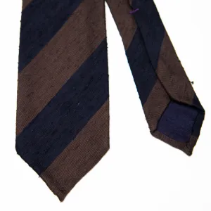 Brown and Navy Stripe Raw Silk Tie